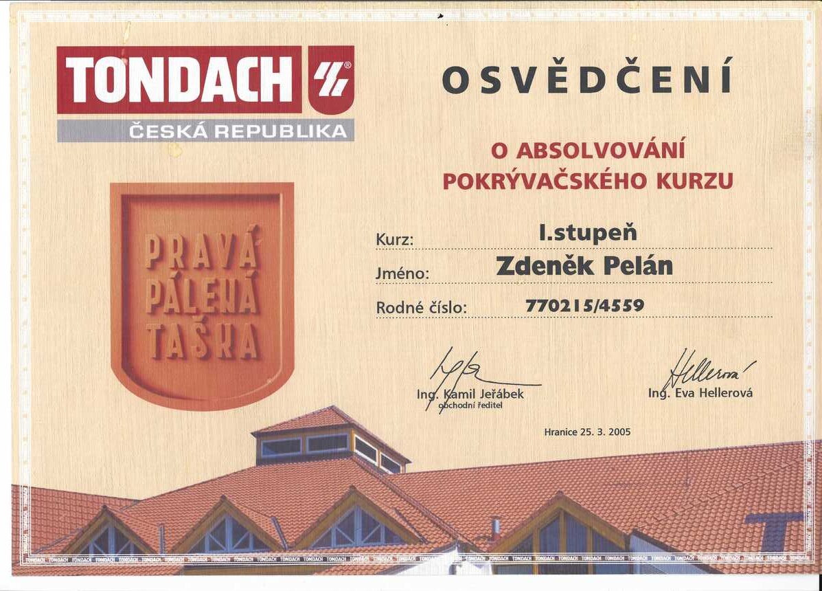 Střechy Pelán Brno - Certifikace